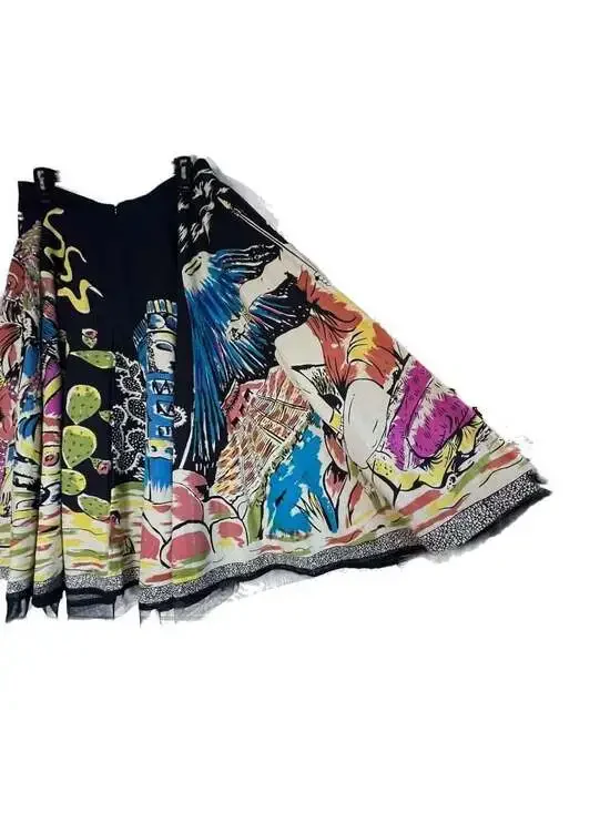 Vintage Funky People Aztec Mayan Ruins Volcano Print Embellished Midi Skirt - Picture 4 of 8